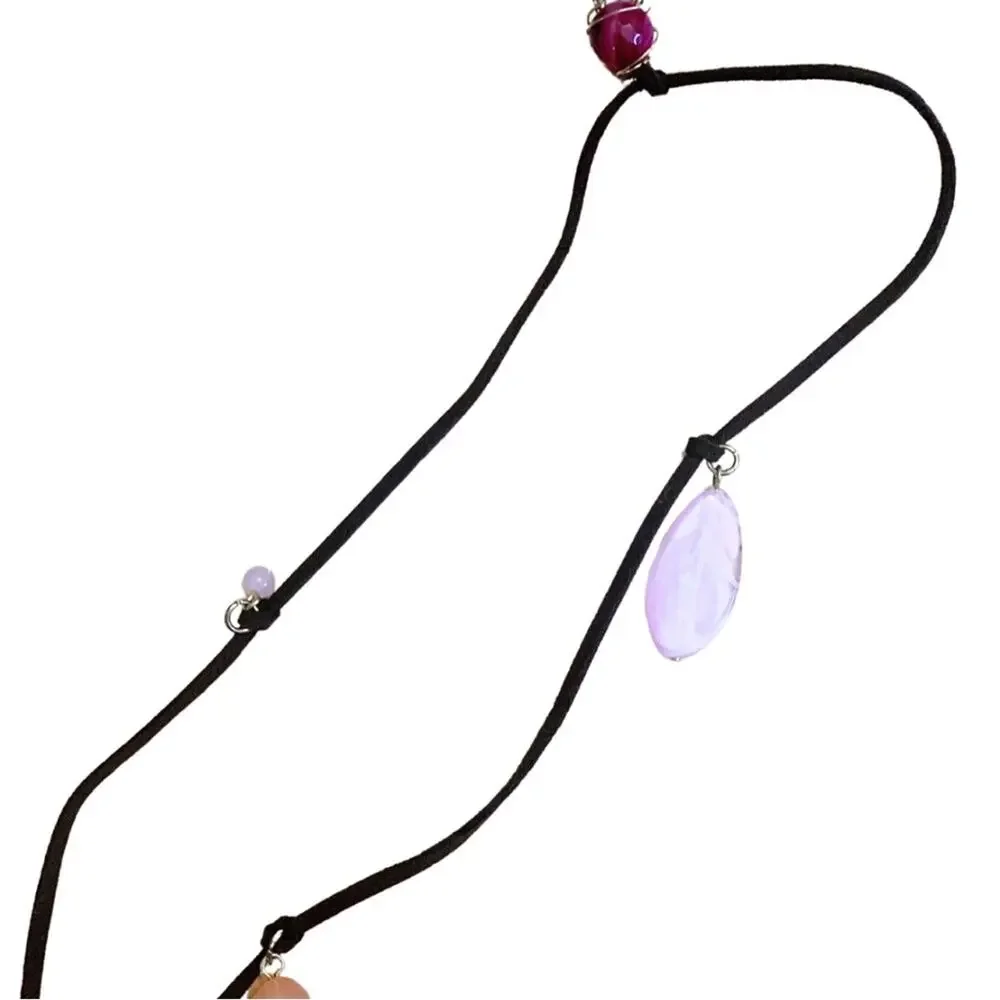 2/$30 Adjustable Leather Wrap Bracelet Necklace Brown Pink Charms Boho Festival